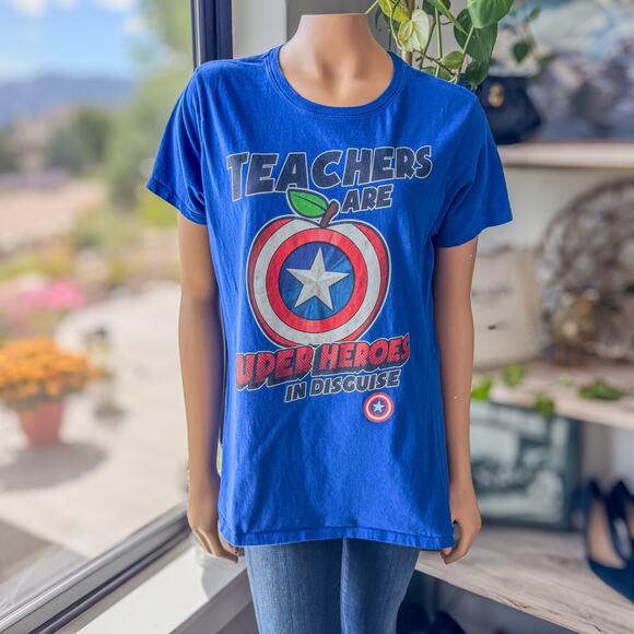 Marvel "Teachers Are Superheroes In Disguise" Tee by Port & Company-Mens Size XL - Picture 1 of 7